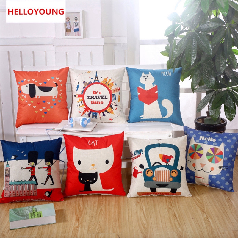 Cushion Cover Pillow Case Lumbar Pillow Cartoon Style Decorative
