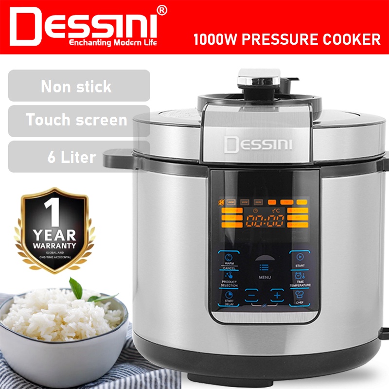 DESSINI ITALY 14 IN 1 Electric Digital Pressure Cooker Non-stick Stainless Steel Inner Pot Rice Cooker Steamer (6L)