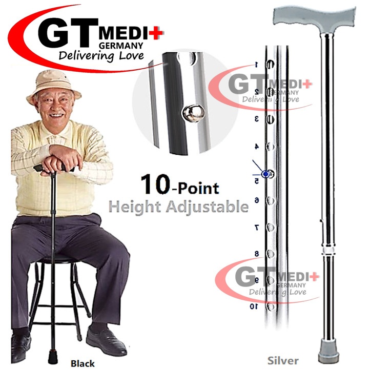 GT MEDIT GERMANY 10 Point Adjustable Height Flexible Cane Walker Crutch Walking Aid Mobility Stick / Tongkat