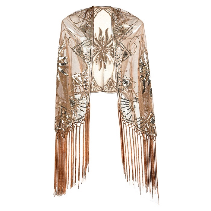 1920s Sequin Beaded Shawl Wraps Fringed Evening Cape Scarf for Wedding |  Shopee Malaysia