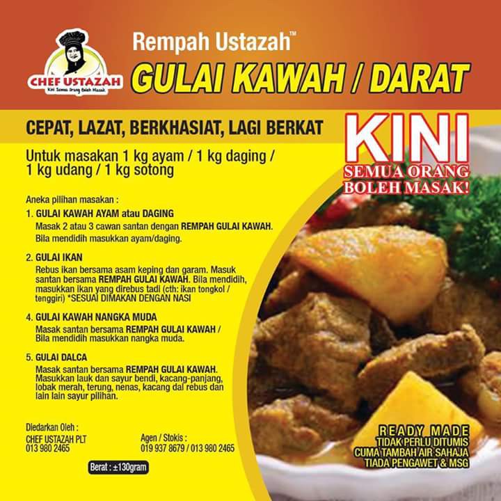 Rempah Gulai Kawah Darat By Chef Ustazah 130gm Shopee Malaysia