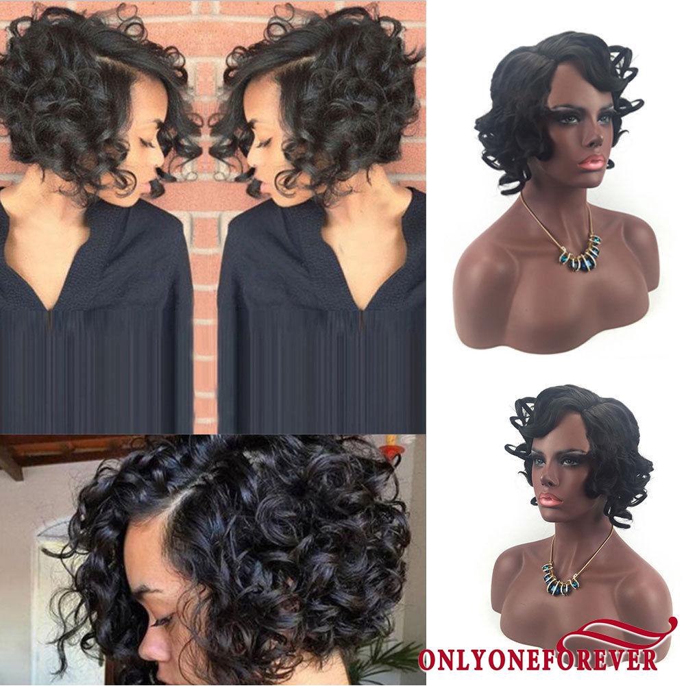 Abb Brazilian Virgin Human Hair Short Bob Curly Full Lace Wig