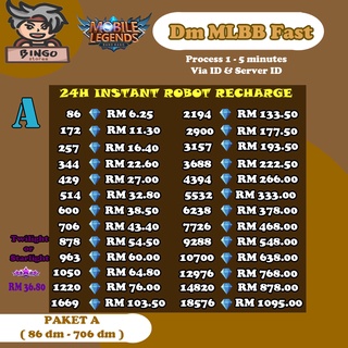 PROMO TOP UP MLBB !  {86 dm - 706 dm } TOP UP ML / TOP UP MLBB/Very Fast, within 1- 5 minutes ( Open Almost 24 hours)