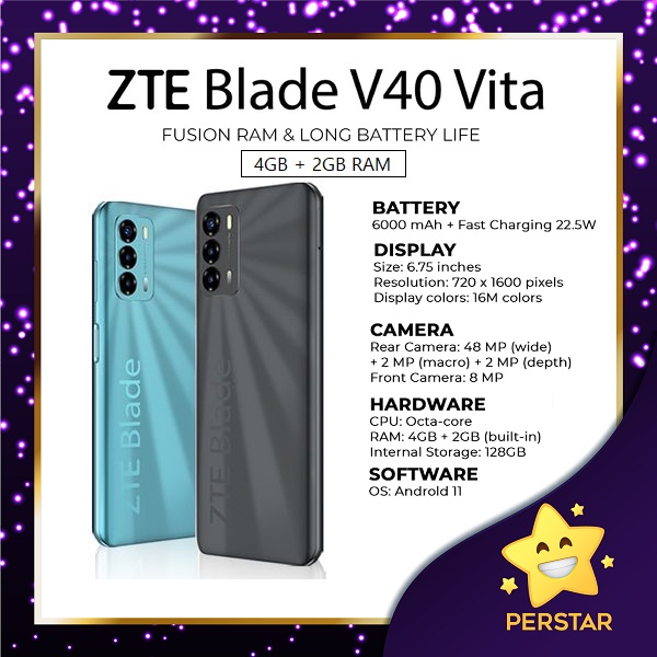 ZTE Blade V40 Vita (4GB+128GB) Smartphone L Big Screen 6.75" HD L Big ...