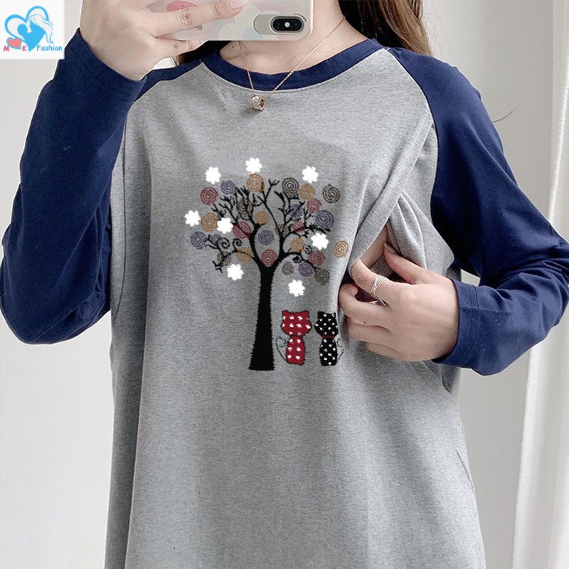 Mom&Kids High Quality Long Sleeve Women Nursing Blouse Maternity Blouse Pregnant Women Clothes Breastfeeding Nursing Clothes Nursing Shirt Breastfeeding T-Shirt Maternity Seluar Mengandung 长袖 喂奶衣 孕妇 哺乳衣 哺乳内衣 哺乳睡衣