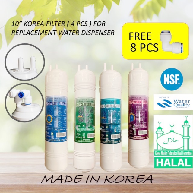 Korea Water Filter Halal U Type 10"  Sediment/Pre-Carbon/Silver Carbon/Post Carbon Replacement Water Dispenser