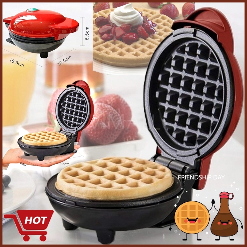 Brownrolly 350W Mini Portable Electric Round Griddle Household Waffle Maker Machine with Indicator Light for Individual Pancakes Eggs & other on the go Breakfast Lunch & Snacks Cookies 