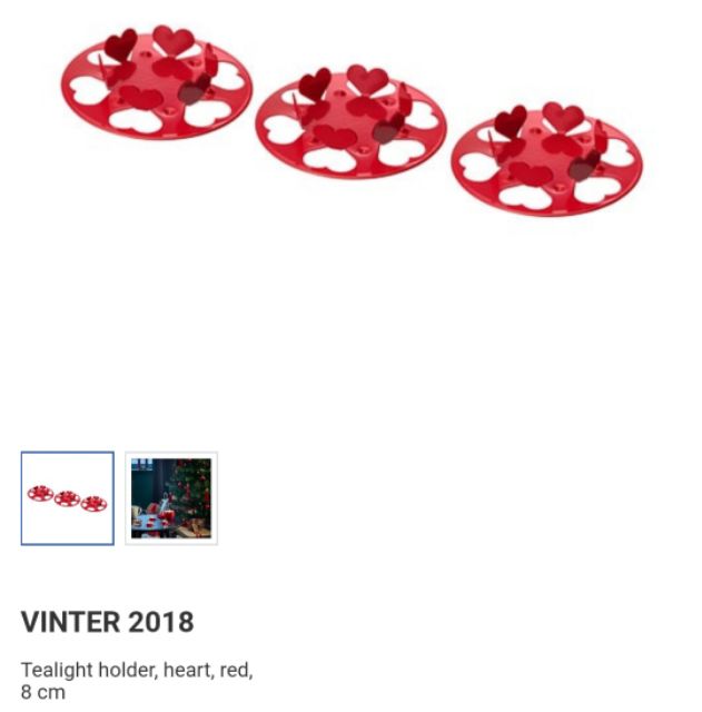 Red Heart, IKEA VINTER 2018 Tealight Candle Holders Pack of 3 