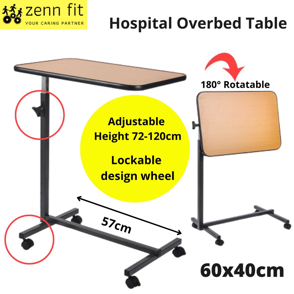 Hospital Overbed Table With Wheel Height Adjustable Shopee Malaysia