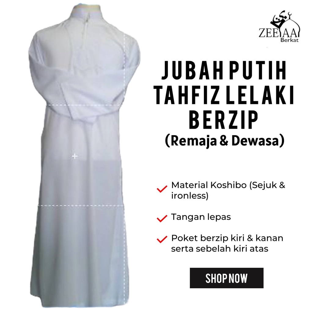 Jubah Putih Tahfiz Putih Lelaki Berzip Remaja Dewasa Shopee Malaysia