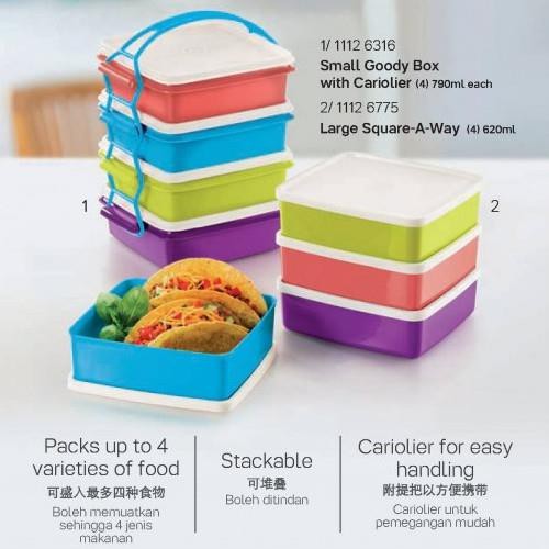 Tupperware Square-Away Stackable Picnic pack~ Square Away w/ Carry Handle