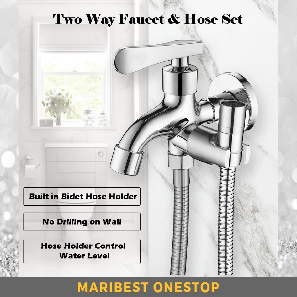 Two Way Faucet Tap With Water Bubbler Head Spout Bidet Hose