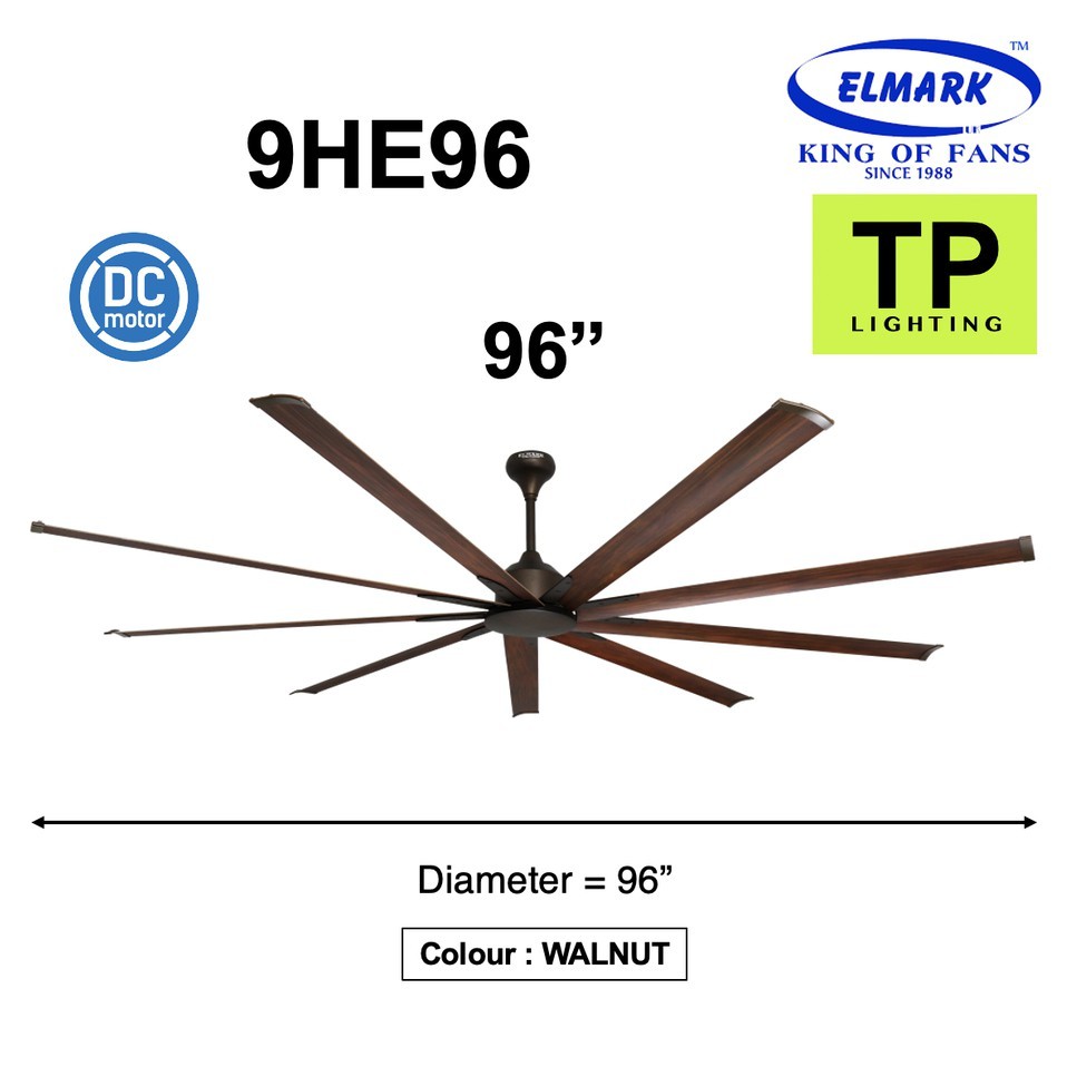 ELMARK 9HE 96" RB / WALNUT DC CEILING FAN 9 BLADES REMOTE CONTROL 9HE96