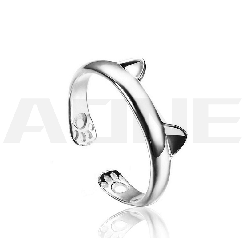 Women Cat Ear Claw Silver Ring Open Ring Adjustable Cute Animal FashionJewely  M 