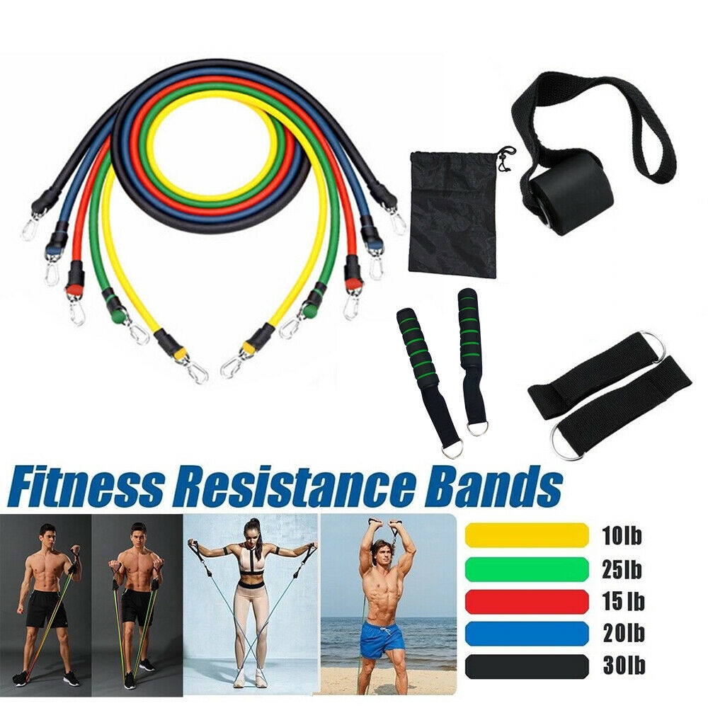 11pcs Resistance Bands Set Exercise Yoga Fitness Workout Training Strength Tubes