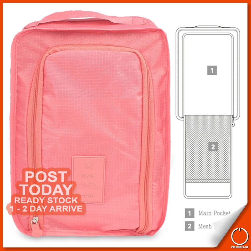 Travel Shoes Pouch Organizer Waterproof Nylon Multifunction Storage Bag Space Saving With Mesh Pocket Stra
