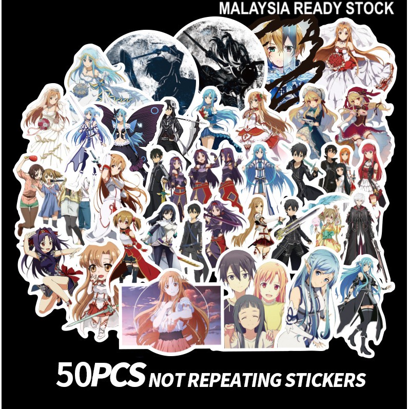 READY STOCK 50Pcs/25Pcs SWORD ART ONLINE SAO 刀剑神域 Mixed Stickers Luggage Suitcase Laptop Skateboard Doodle Guitar Decor