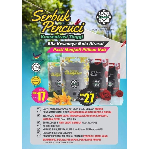 Sabun Champaca Rose Inas 1 5kg Free Gift J T Shopee Malaysia