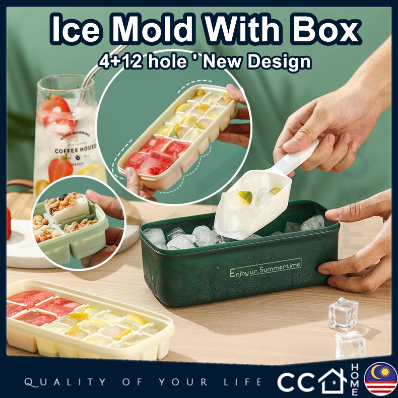 New 4+12 SILICONE ICE CUBE ICE MOLD TRAY With Cover BABY FOOD Maker Mold Tray Containers Pembuat Ais Batu 冰格 结冰盒 冰块 171-