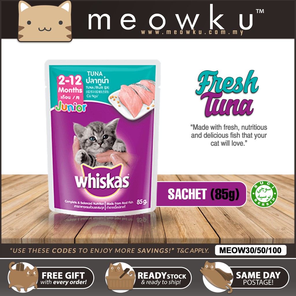 WHISKAS® JUNIOR TUNA 85g Wet Cat Food Sachet Pouch For Kitten (Makanan