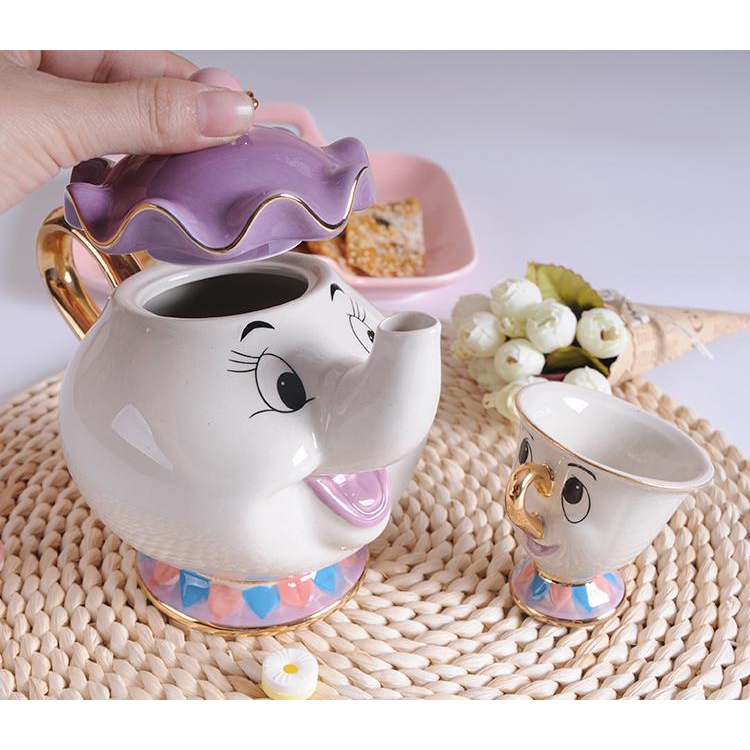 Cartoon Beauty And The Beast Teaset Mrs Potts Chip Tea Pot Cup Set Porcelain 18K Gold-plated Painted Ceramic Coffee set