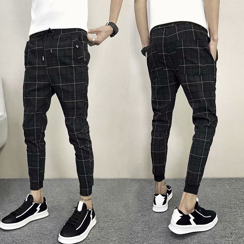 Plaid Pants Men's Pants Small Size Harem Pants Youth Feet Casual Pants ...