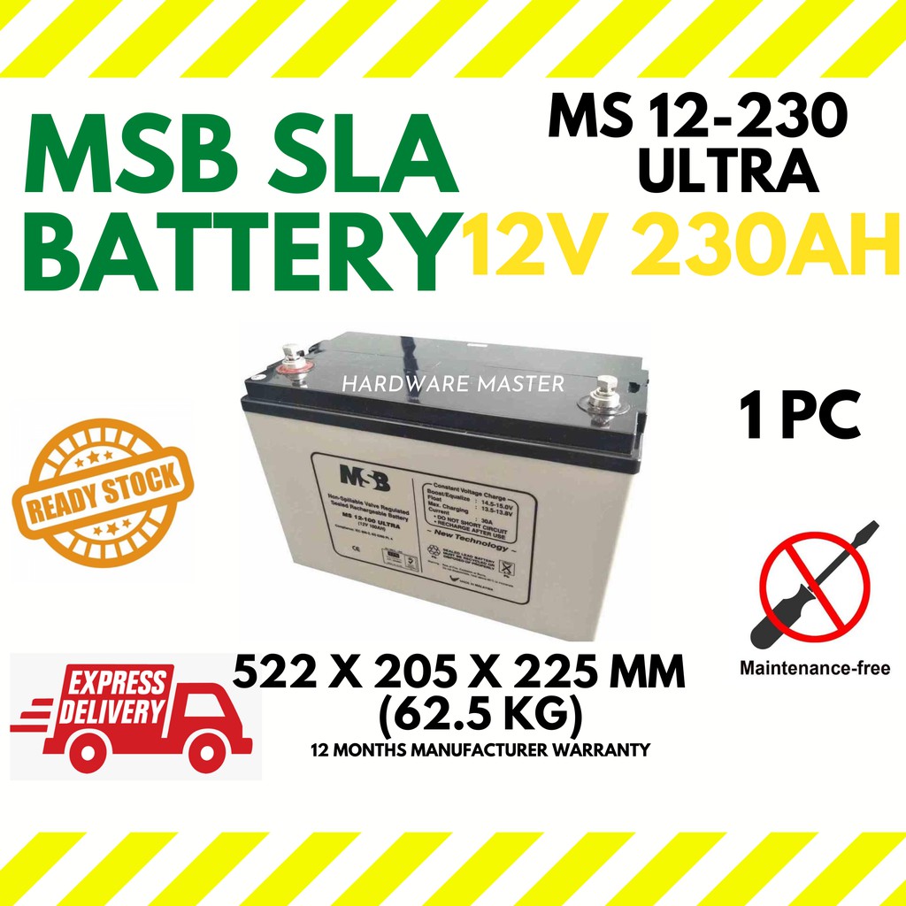 MSB 12V 230 AH 230AH Sealed Lead Acid Battery Bateri Kering For Solar ...