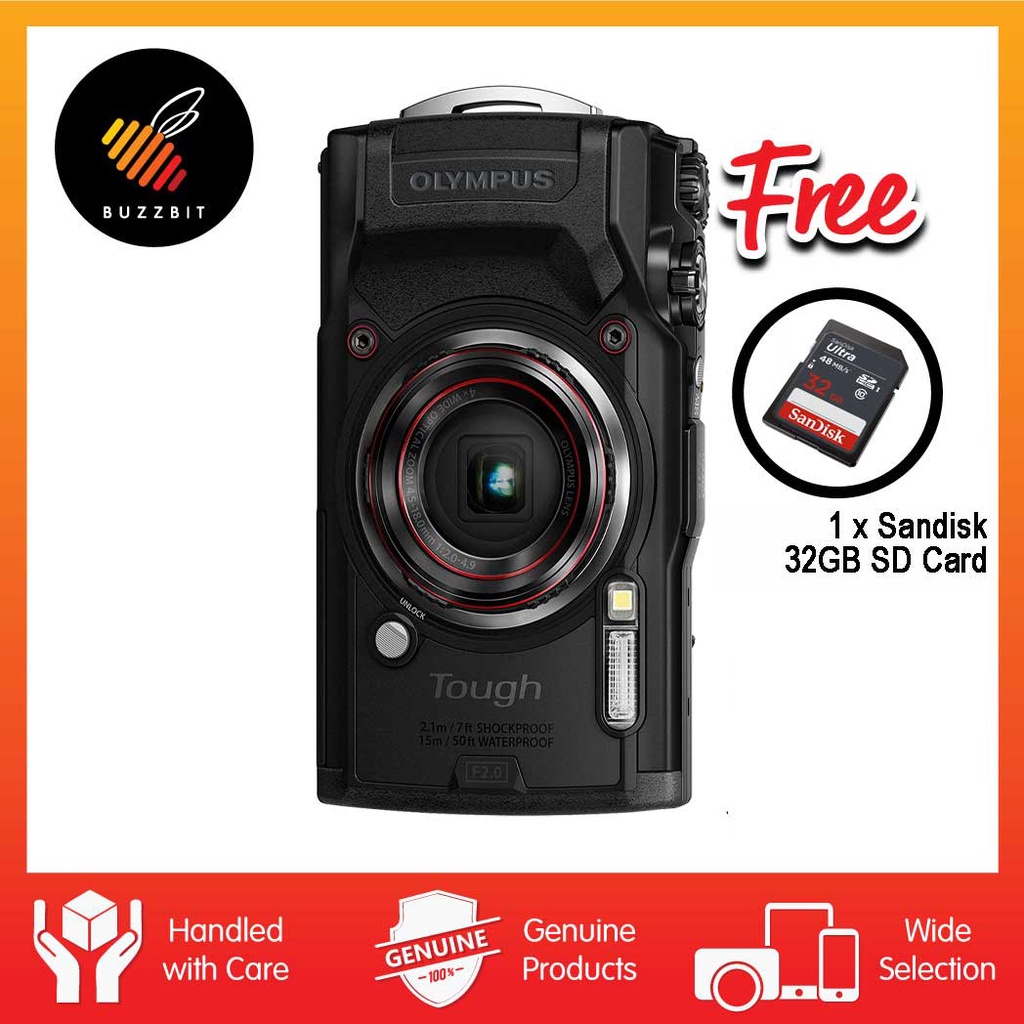 Olympus Tough TG6/TG6 + Sandisk 32GB SDHC Card (BLACK/RED) Shopee