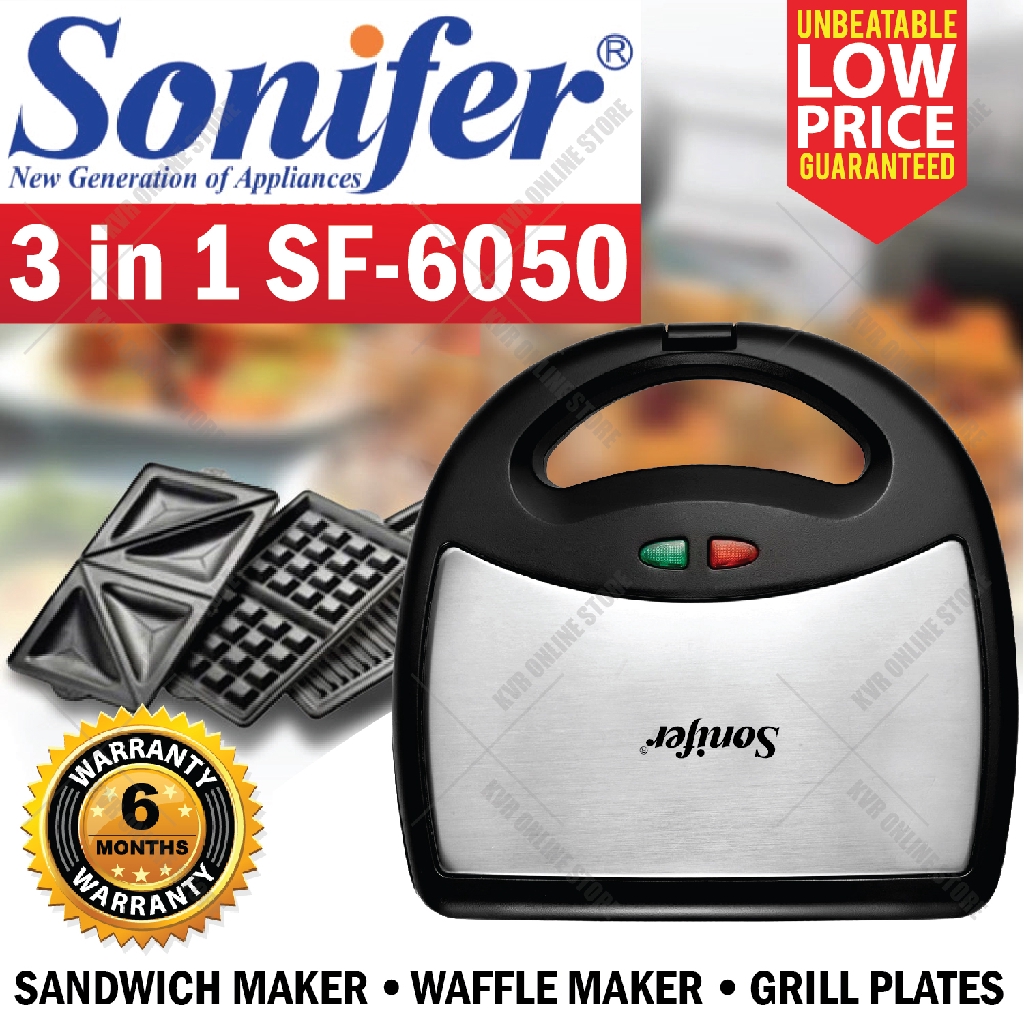 SONIFER SF-6050 3in1 Multi Functional Detachable Plate Sandwich Waffle Maker Breakfast Machine