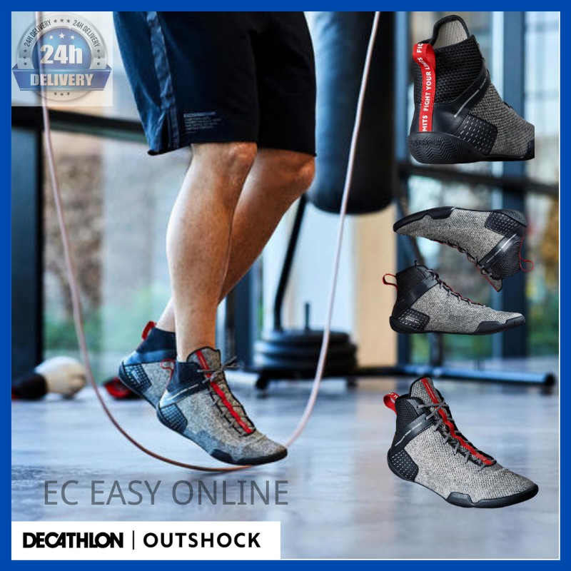 DECATHLON Lightweight Flexible 500 - Grey boxing shoes men's Sanda shoes  high combat training shoe wrestling boots | Shopee Malaysia