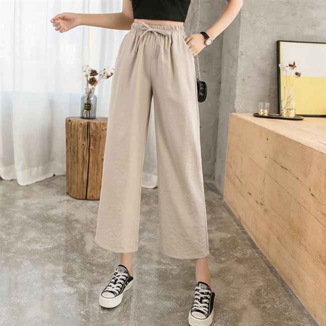 Women's Wide Leg Pants Loose High Waist Slim Casual Cropped Trousers & Seluar Lebar Kaki Perempuan Seluar Pendek Kasual Longgar Pinggang Tinggi Longgar  & 闊腿褲女 寬鬆高腰顯瘦休閒九分褲子