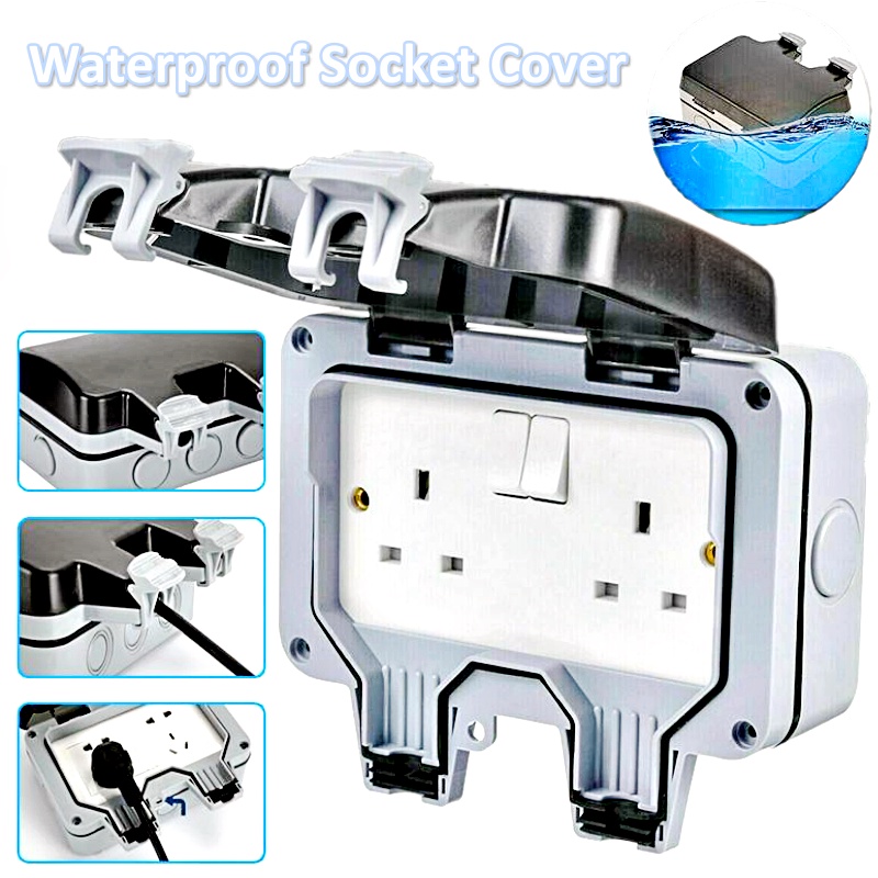 IP66 Waterproof Wall Mount Outdoor Single Double Gang Socket Plug Casing Weatherproof Storm External Protection Cover