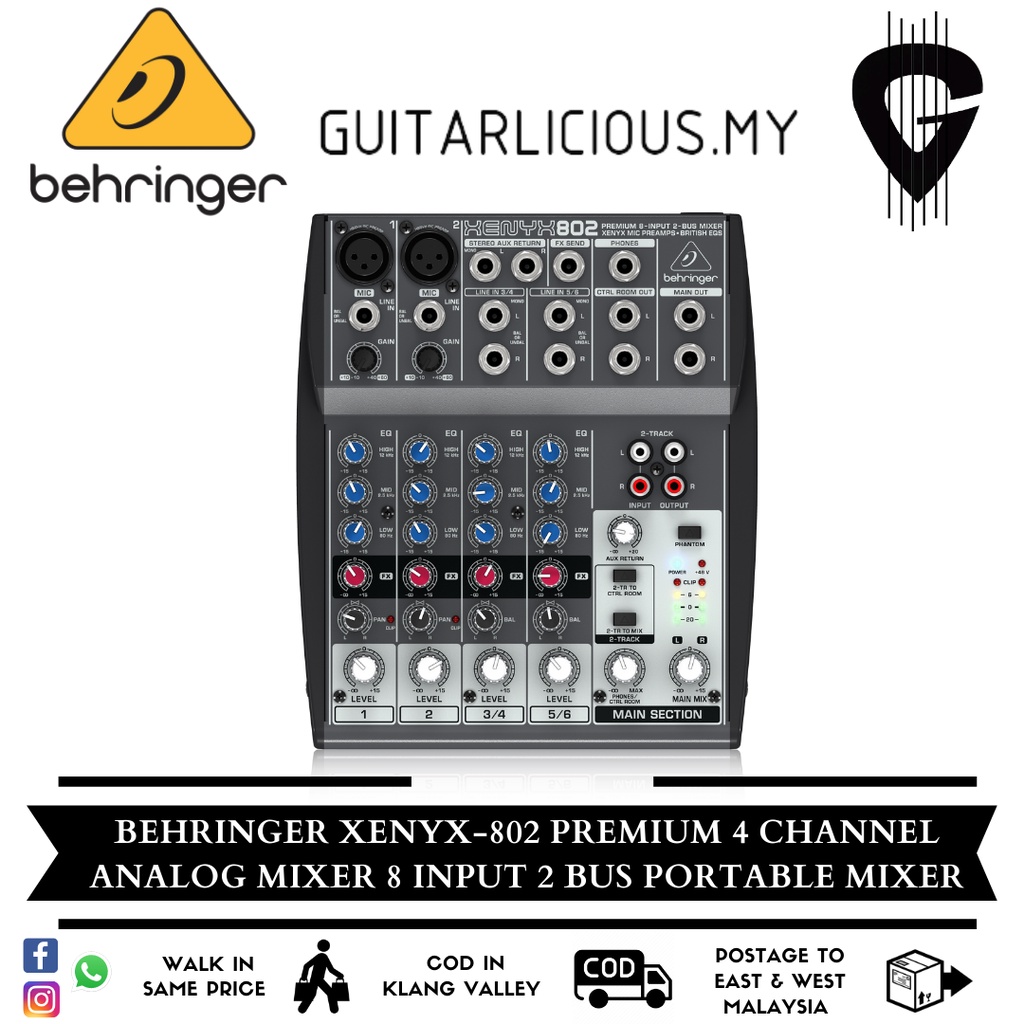 Behringer XENYX802 Premium 4 Channel Analog Mixer 8 Input 2 Bus
