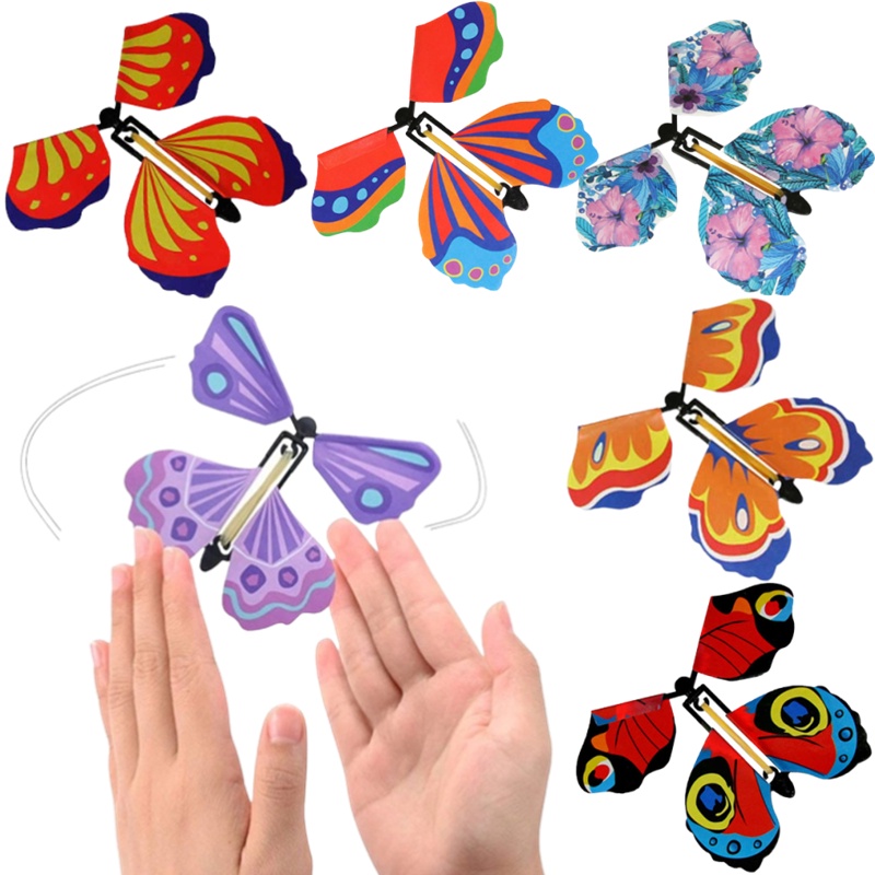 1PC Flying Magic Butterfly Toy Creative Fancy Kids Magic Prop Rubber Band Power Surprise Birthday Wedding Gift Random Style