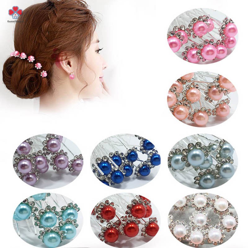 10pcs Set Bride Hair Pins Beads Rhinestone Wedding Bridal Flower