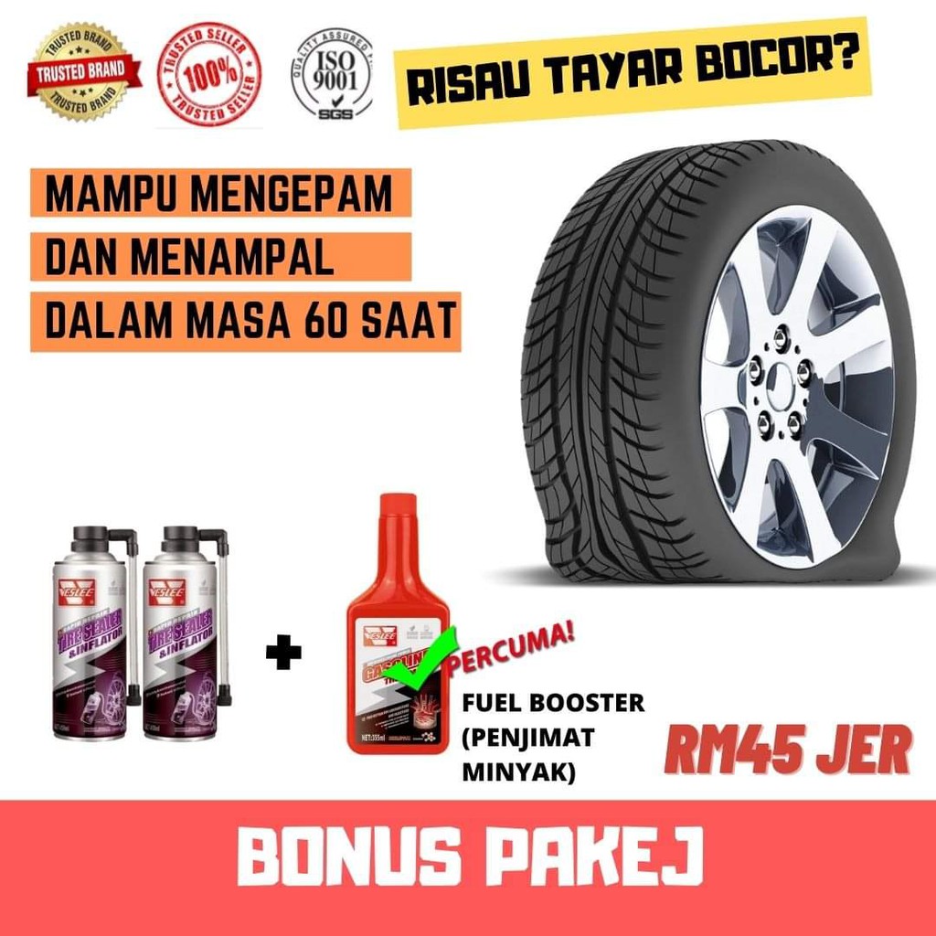Hot Item Tampal Dan Pam Tayar Kereta Motor Diy 90saat Tekan Dan Siap Inflator Tyre Sealler Shopee Malaysia