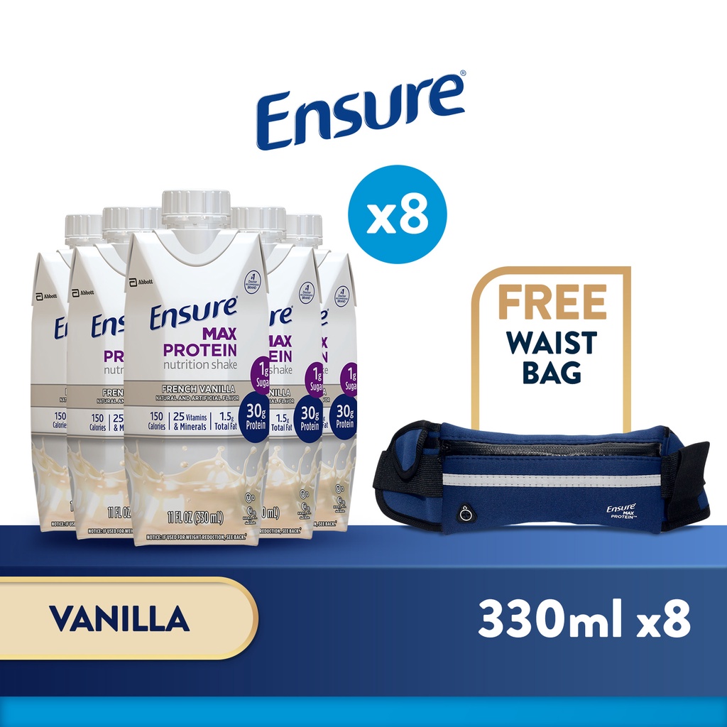 Ensure Max Protein Vanilla 4x 330ml X2 FREE Waist Bag (Ready-to-Drink ...