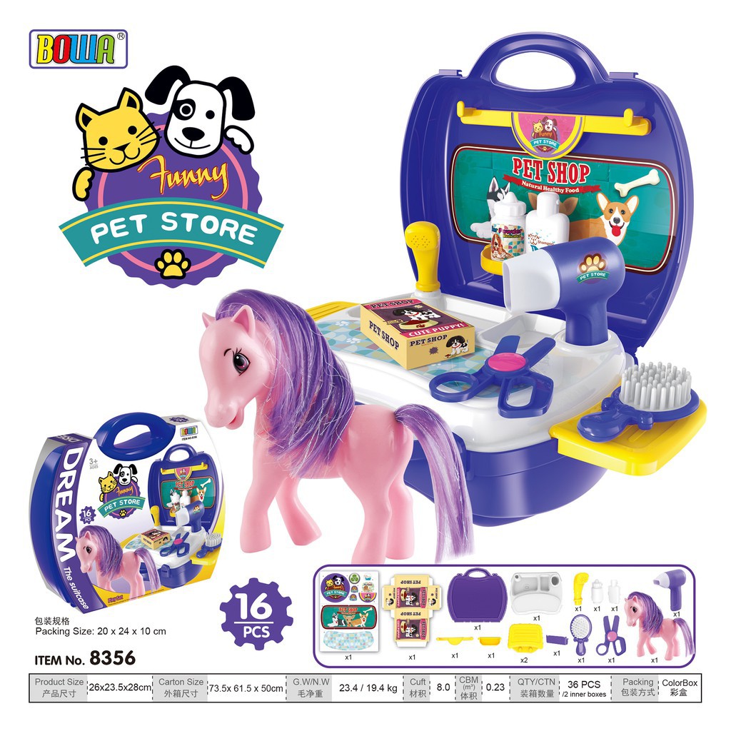 [Dream Series Suitcase] 16 Pcs Pet Store Pretend Play Role Play Purple Portable Suitcase Playsets Bowa 8356