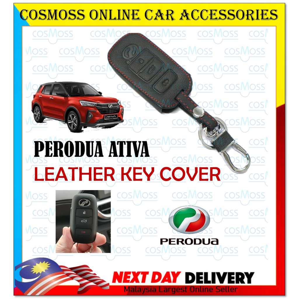 Perodua Ativa 3 Buttons Keyless Remote Leather Car Key Cover Case