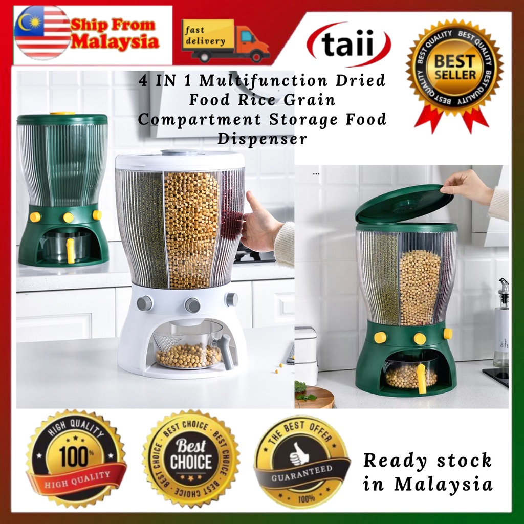 TAII 4 IN 1 Multifunction Dried Food Rice Grain Compartment Storage Food Dispenser