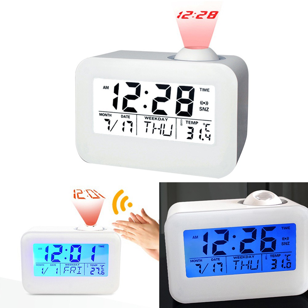 Led Clock Night Light Projection Voice Report Sound Control