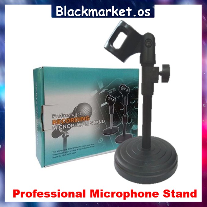 Adjustable Retractable Mic Table Stand Holder Heavy Duty Microphone Round Base with Metal Base Mic Clip for Live Stream