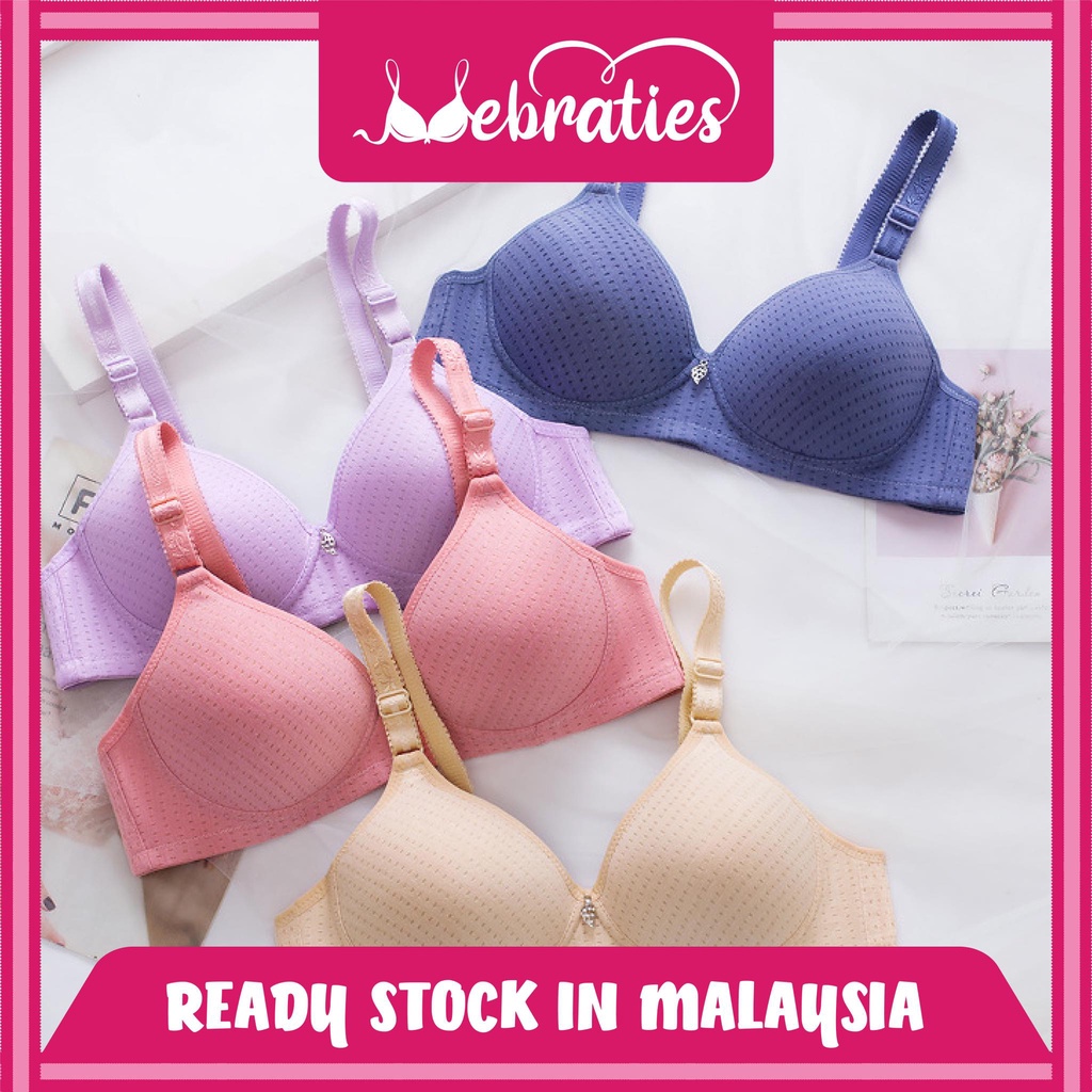 【Mebraties】Adjustable Bra Bamboo Charcoal Simple and Thin Wireless Bra Without Rims Baju Dalam