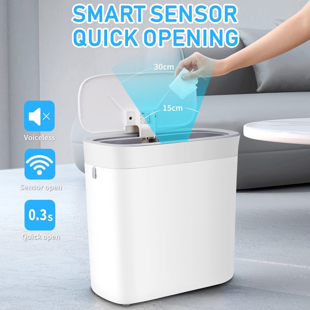 Touchless Bathroom Trash Can, Waterproof Motion Sensor Small Bathroom ...