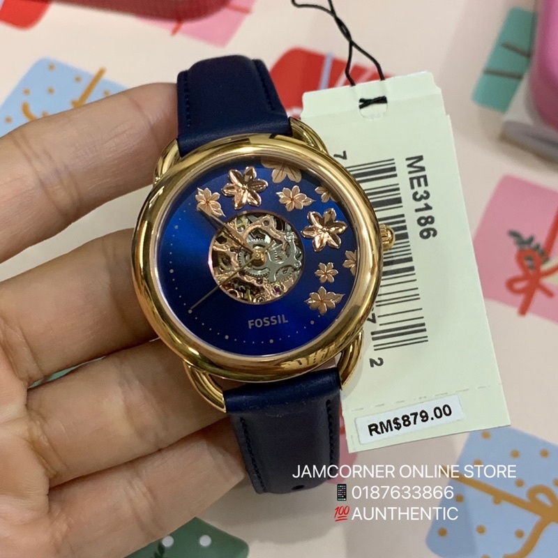 AUTHENTIC FOSSIL WOMEN 3186 AUTOMATIC BLUE LEATHER WATCH 2 YEARS  INTERNATIONAL WARRANTY | Shopee Malaysia