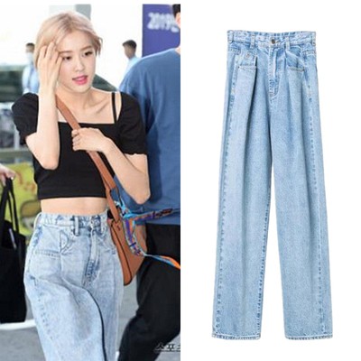 ready in stock Blackpink High Waist Wide Leg Jeans Korean Lisa BF Style ...