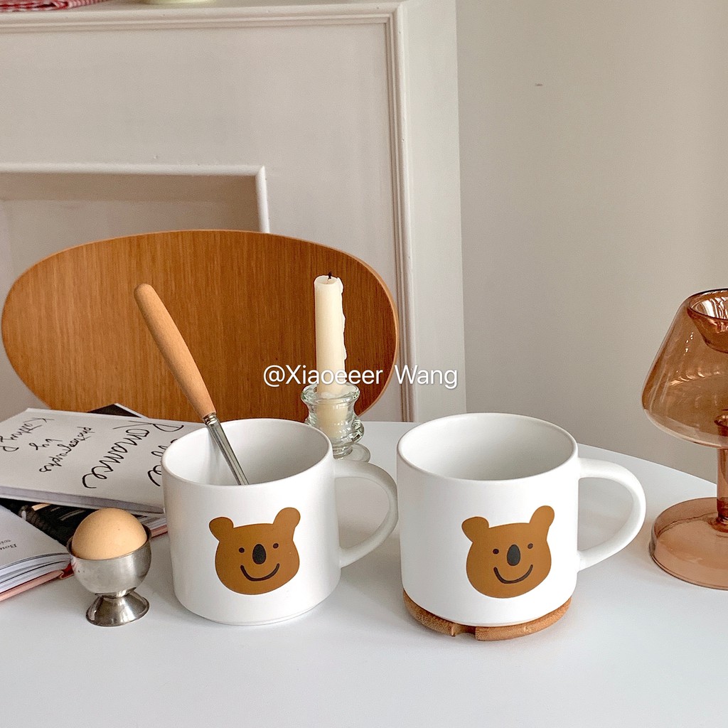 INS Cute Koala Ceramic Cup Mug with Cover with Spoon Set Girl Large Capacity Mug