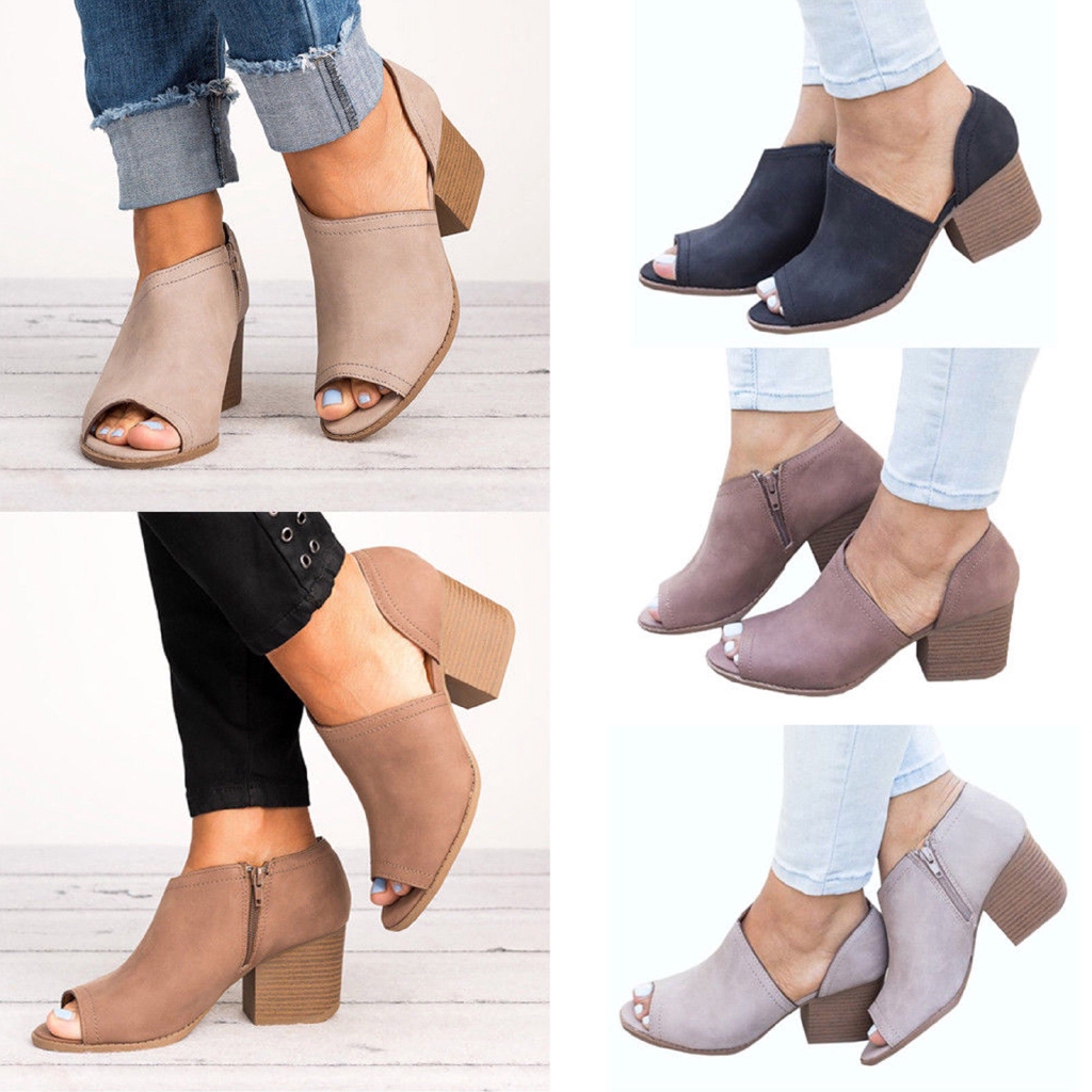 womens low heel peep toe booties