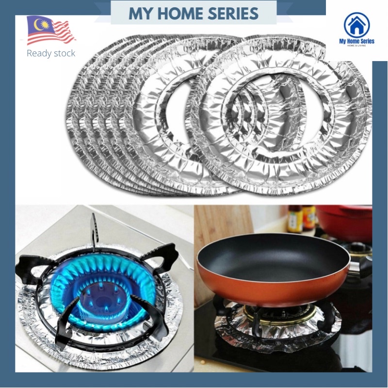 [Ready stock]10 pcs Disposable Aluminum Foil Square Stove Burner Covers