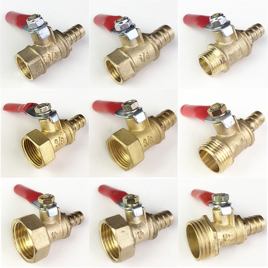 1/4" 3/8" 1/2" Brass Barbed Ball Valve 8mm 10mm Barb Copper Brass Ball